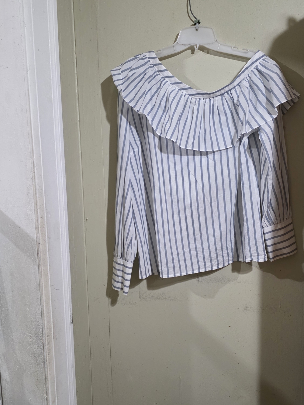 PAIGE Halsey One Shoulder Ruffle Struped Blouse Too NWT Size L